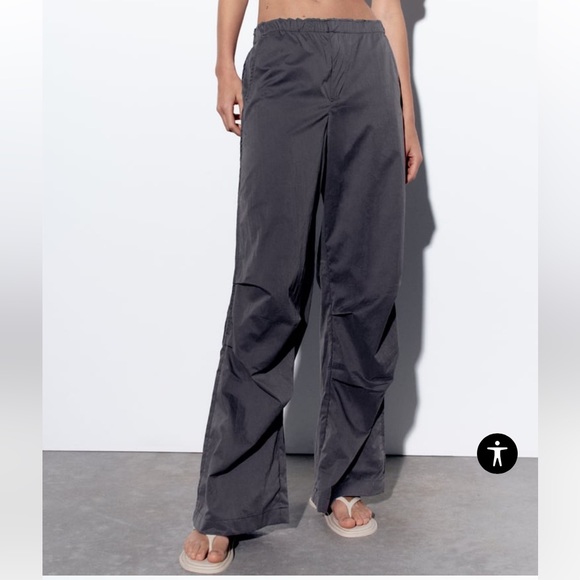 Zara Nylon Grey Parachute Pants NWOT - Picture 4 of 5